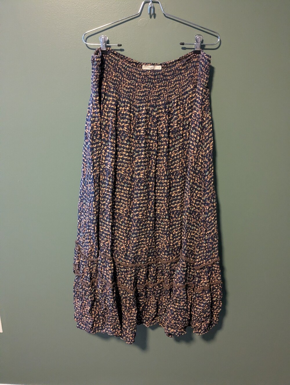 hazel Navy And Brown Print Smocked Midi Skirt